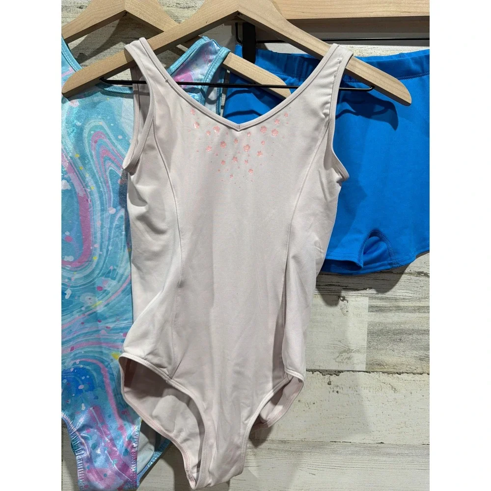 Mirella BCG Leotard Shorts Bundle Girls XL 14 16 Pink Blue Dance Gymnastics EUC